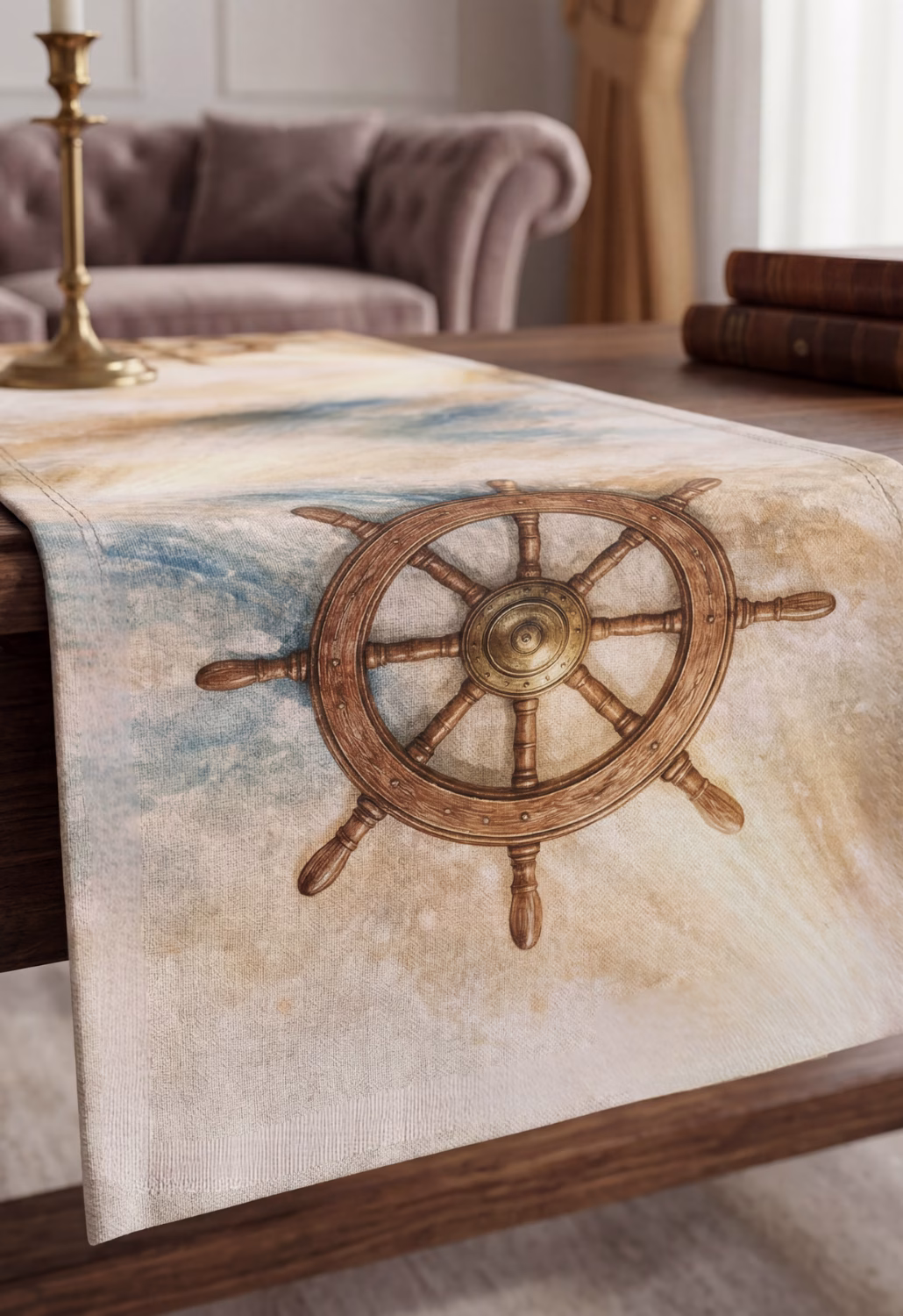 Marin Dümen Runner 40x140 cm – Dijital Baskılı Leke Tutmaz Süet Dokulu Kumaş