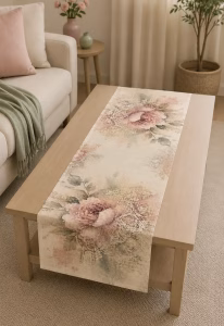 Dantel Şakayık Desenli Runner | Romantik Çiçekli Runner