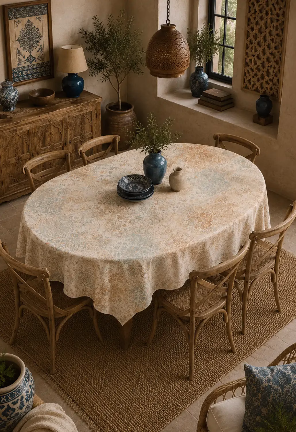 Etnik Patchwork Oval Masa Örtüsü | Dekoratif Masa Örtüsü
