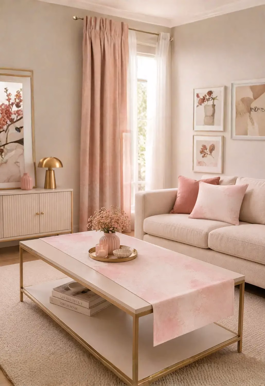 Pudra Pembe ve Somon Tonlu Keten Efektli Modern  Runner