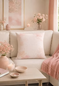 Pudra Pembe ve Somon Tonlu Keten Efektli Modern Dekoratif Kırlent