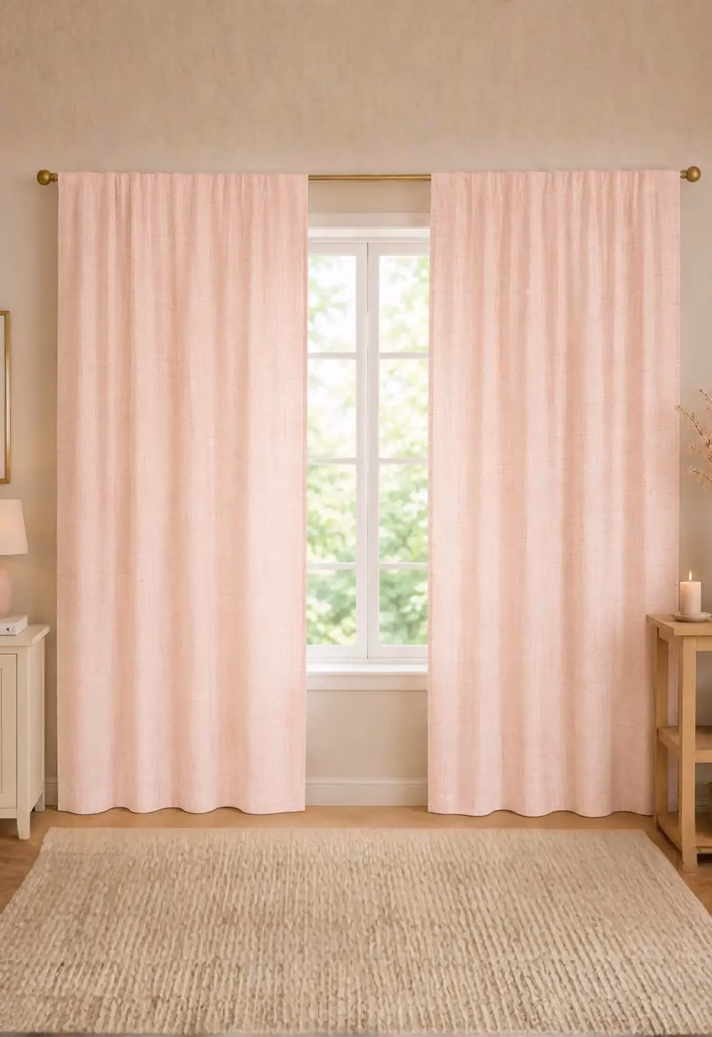 Pudra Pembe Keten Dokulu Modern Çift Kanat Fon Perde