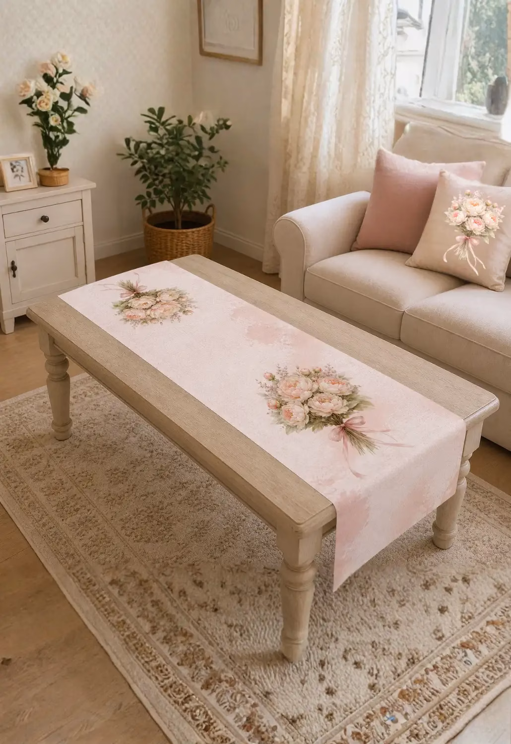Şakayık Desenli Runner 40x140 cm | Romantik Tasarım Runner