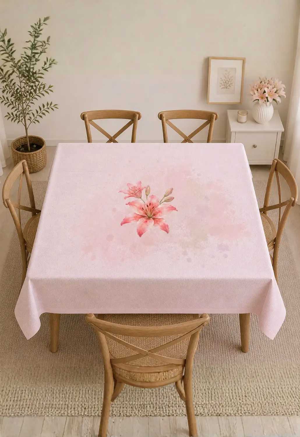 Pastel Zambak Kare Ve Yuvarlak Masa Örtüsü