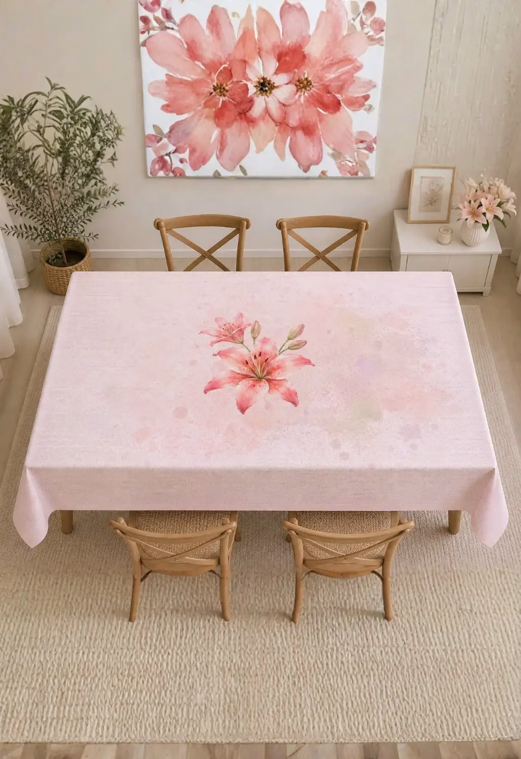 Pastel Zambak Dikdörtgen Masa Örtüsü