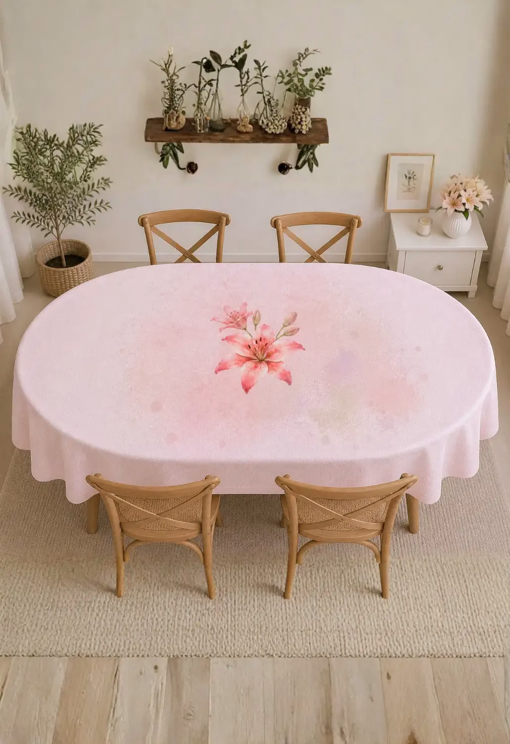 Pastel Zambak Oval Masa Örtüsü