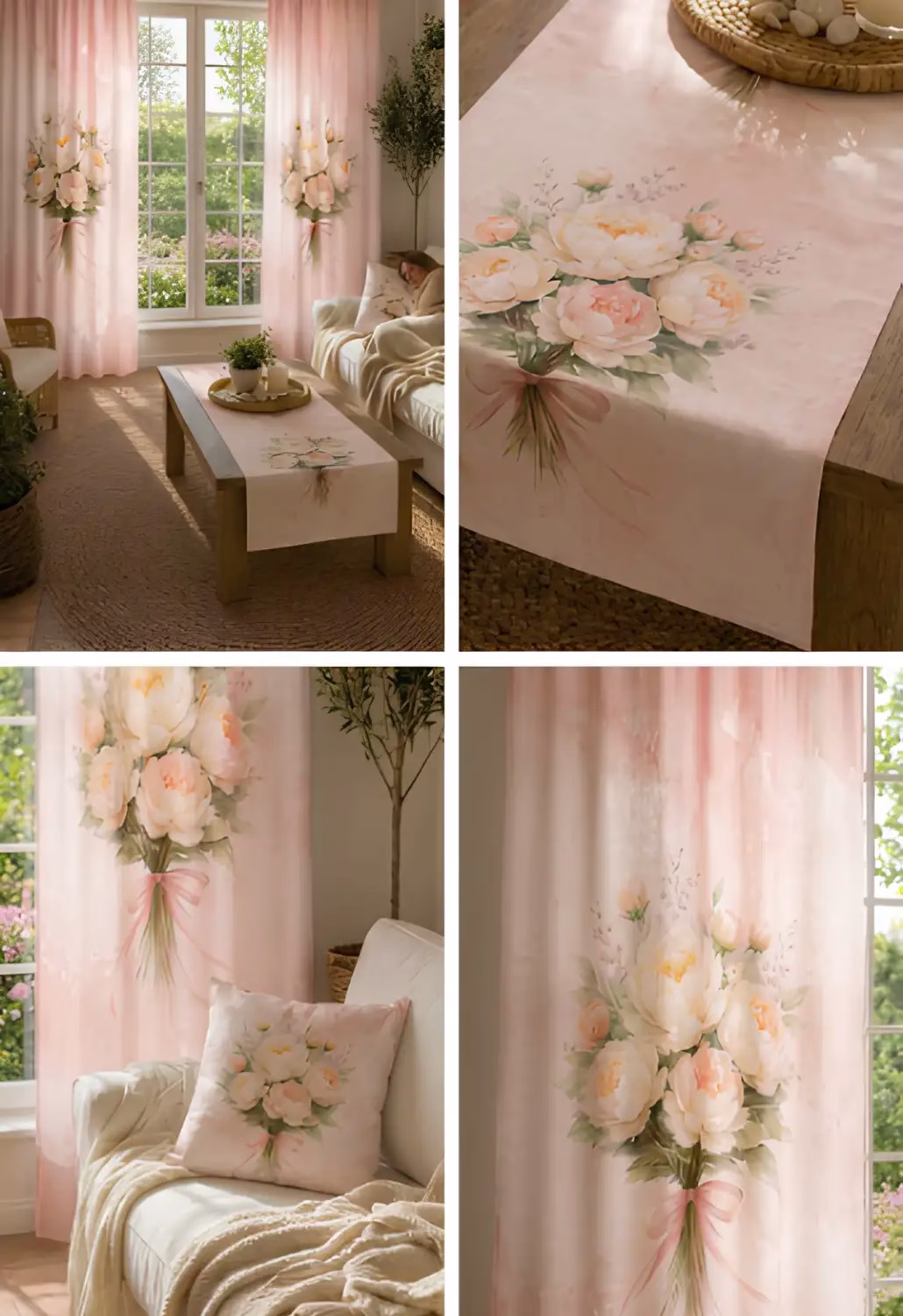 Şakayık Desenli Runner 40x140 cm | Romantik Tasarım Runner - Görsel 3
